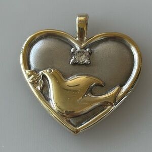 Vintage Gorham Sterling Silver Dove Heart Pendant Cubic Zirconia Serenity Prayer